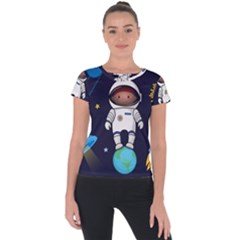 Boy Spaceman Space Rocket Ufo Planets Stars Short Sleeve Sports Top  by Vaneshart