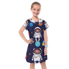 Boy Spaceman Space Rocket Ufo Planets Stars Kids  Drop Waist Dress by Vaneshart