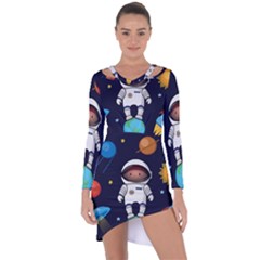 Boy Spaceman Space Rocket Ufo Planets Stars Asymmetric Cut-out Shift Dress by Vaneshart