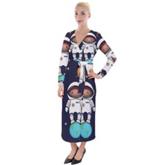 Boy Spaceman Space Rocket Ufo Planets Stars Velvet Maxi Wrap Dress by Vaneshart