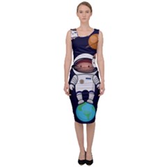 Boy Spaceman Space Rocket Ufo Planets Stars Sleeveless Pencil Dress by Vaneshart