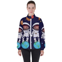 Boy Spaceman Space Rocket Ufo Planets Stars Women s High Neck Windbreaker by Vaneshart