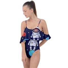 Boy Spaceman Space Rocket Ufo Planets Stars Drape Piece Swimsuit