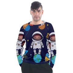 Boy Spaceman Space Rocket Ufo Planets Stars Men s Long Sleeve Raglan Tee