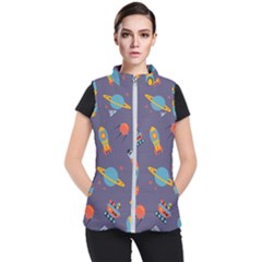 Space Seamless Pattern Women s Puffer Vest