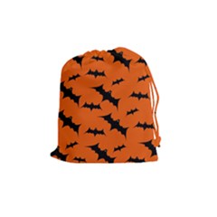 Halloween Card With Bats Flying Pattern Drawstring Pouch (medium) by Vaneshart