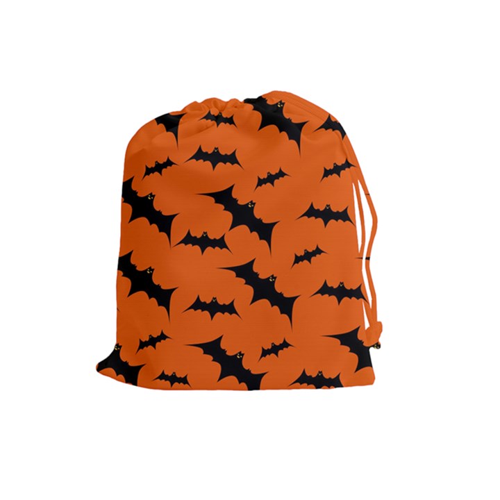 Halloween Card With Bats Flying Pattern Drawstring Pouch (Large)