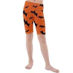 Halloween Card With Bats Flying Pattern Kids  Mid Length Swim Shorts by Vaneshart