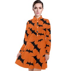 Halloween Card With Bats Flying Pattern Long Sleeve Chiffon Shirt Dress by Vaneshart