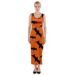 Halloween Card With Bats Flying Pattern Fitted Maxi Dress by Vaneshart