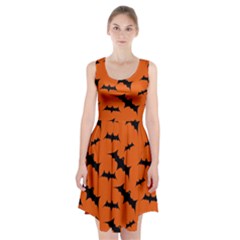 Halloween Card With Bats Flying Pattern Racerback Midi Dress