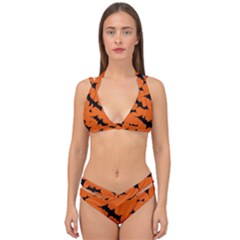 Halloween Card With Bats Flying Pattern Double Strap Halter Bikini Set by Vaneshart