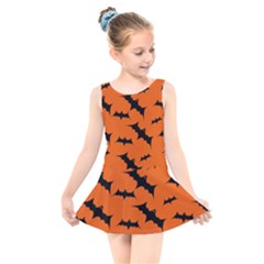 Halloween Card With Bats Flying Pattern Kids  Skater Dress Swimsuit by Vaneshart