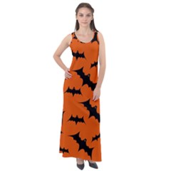 Halloween Card With Bats Flying Pattern Sleeveless Velour Maxi Dress by Vaneshart