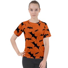 Halloween Card With Bats Flying Pattern Women s Sport Raglan Tee