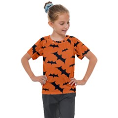 Halloween Card With Bats Flying Pattern Kids  Mesh Piece Tee