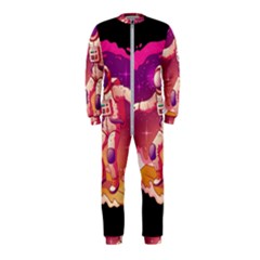 Astronaut Spacesuit Standing Surfboard Surfing Milky Way Stars Onepiece Jumpsuit (kids) by Vaneshart