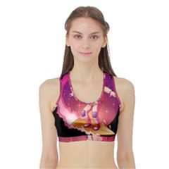 Astronaut Spacesuit Standing Surfboard Surfing Milky Way Stars Sports Bra With Border by Vaneshart