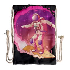 Astronaut Spacesuit Standing Surfboard Surfing Milky Way Stars Drawstring Bag (large) by Vaneshart