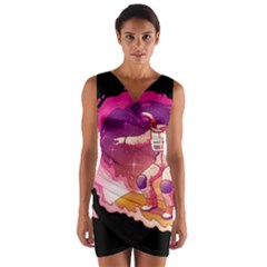 Astronaut Spacesuit Standing Surfboard Surfing Milky Way Stars Wrap Front Bodycon Dress by Vaneshart