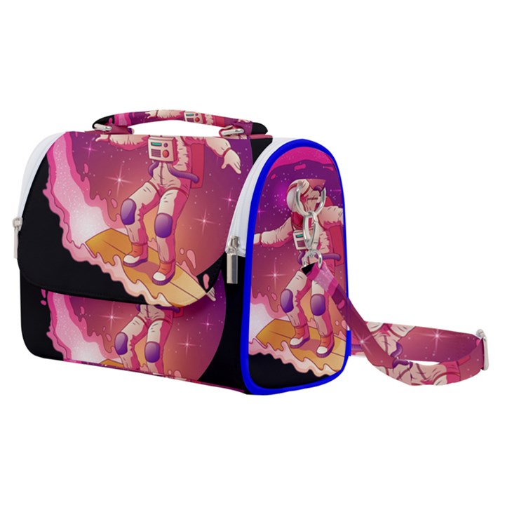 Astronaut Spacesuit Standing Surfboard Surfing Milky Way Stars Satchel Shoulder Bag