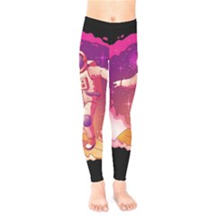 Astronaut Spacesuit Standing Surfboard Surfing Milky Way Stars Kids  Leggings by Vaneshart