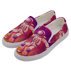 Astronaut Spacesuit Standing Surfboard Surfing Milky Way Stars Men s Canvas Slip Ons by Vaneshart