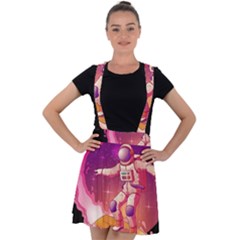 Astronaut Spacesuit Standing Surfboard Surfing Milky Way Stars Velvet Suspender Skater Skirt by Vaneshart