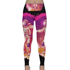 Astronaut Spacesuit Standing Surfboard Surfing Milky Way Stars Lightweight Velour Classic Yoga Leggings by Vaneshart