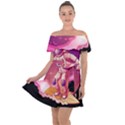 Astronaut Spacesuit Standing Surfboard Surfing Milky Way Stars Off Shoulder Velour Dress View1