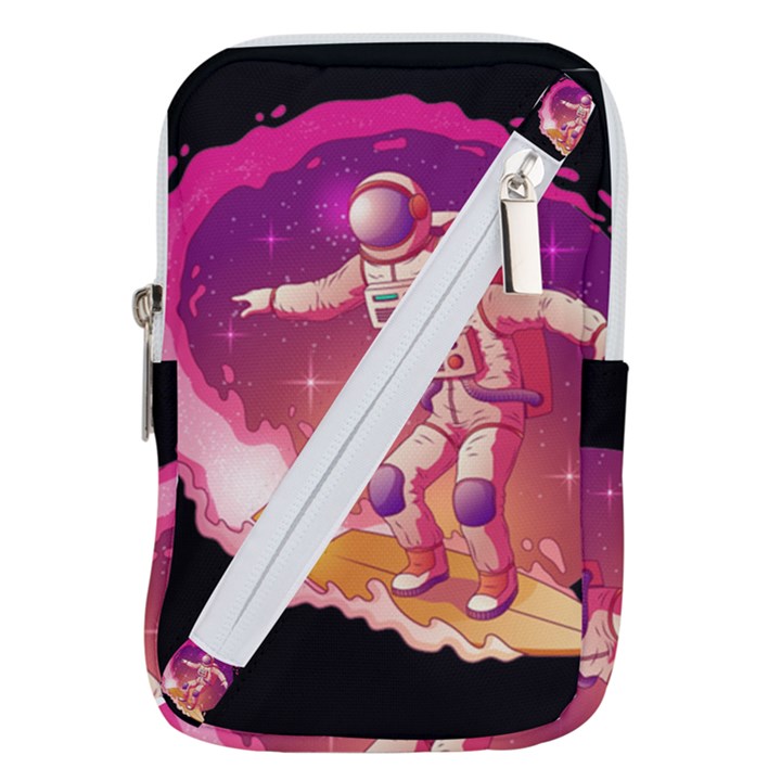 Astronaut Spacesuit Standing Surfboard Surfing Milky Way Stars Belt Pouch Bag (Large)