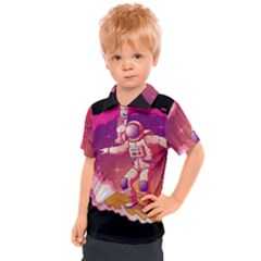 Astronaut Spacesuit Standing Surfboard Surfing Milky Way Stars Kids  Polo Tee