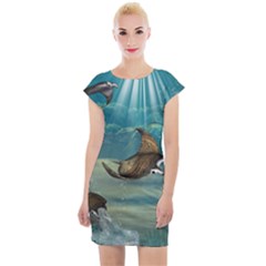 Awesome Steampunk Manta Rays Cap Sleeve Bodycon Dress by FantasyWorld7