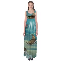 Awesome Steampunk Manta Rays Empire Waist Maxi Dress by FantasyWorld7