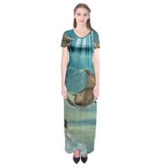 Awesome Steampunk Manta Rays Short Sleeve Maxi Dress by FantasyWorld7