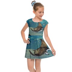 Awesome Steampunk Manta Rays Kids  Cap Sleeve Dress by FantasyWorld7