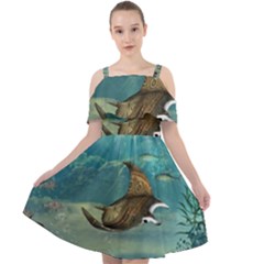 Awesome Steampunk Manta Rays Cut Out Shoulders Chiffon Dress