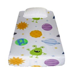 Seamless Pattern Cartoon Space Planets Isolated White Background Fitted Sheet (Single Size)