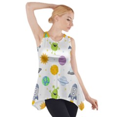 Seamless Pattern Cartoon Space Planets Isolated White Background Side Drop Tank Tunic