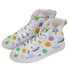 Seamless Pattern Cartoon Space Planets Isolated White Background Men s Hi-Top Skate Sneakers