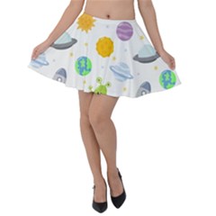 Seamless Pattern Cartoon Space Planets Isolated White Background Velvet Skater Skirt