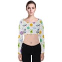 Seamless Pattern Cartoon Space Planets Isolated White Background Velvet Long Sleeve Crop Top View1