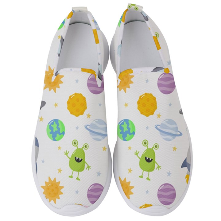 Seamless Pattern Cartoon Space Planets Isolated White Background Men s Slip On Sneakers