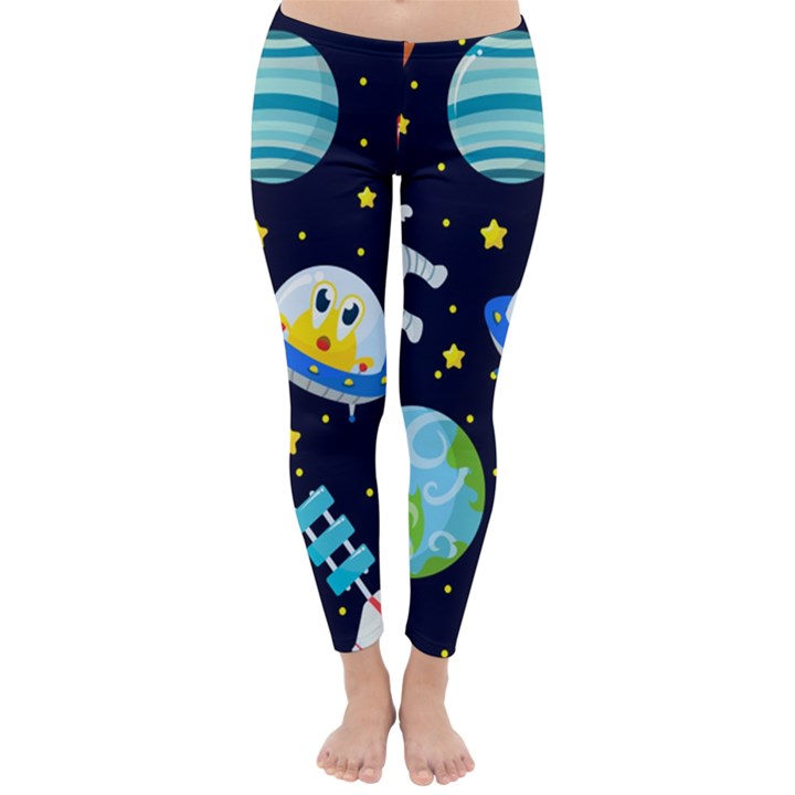 Space Seamless Pattern Classic Winter Leggings