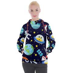 Space Seamless Pattern Women s Hooded Pullover