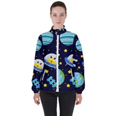 Space Seamless Pattern Women s High Neck Windbreaker by Vaneshart