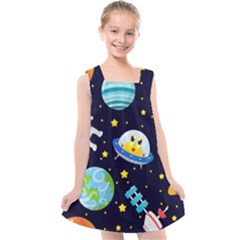 Space Seamless Pattern Kids  Cross Back Dress by Vaneshart