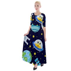 Space Seamless Pattern Half Sleeves Maxi Dress