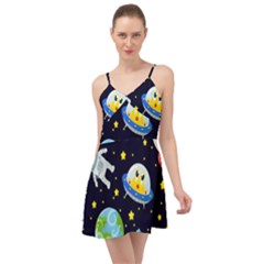 Space Seamless Pattern Summer Time Chiffon Dress