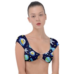 Space Seamless Pattern Cap Sleeve Ring Bikini Top